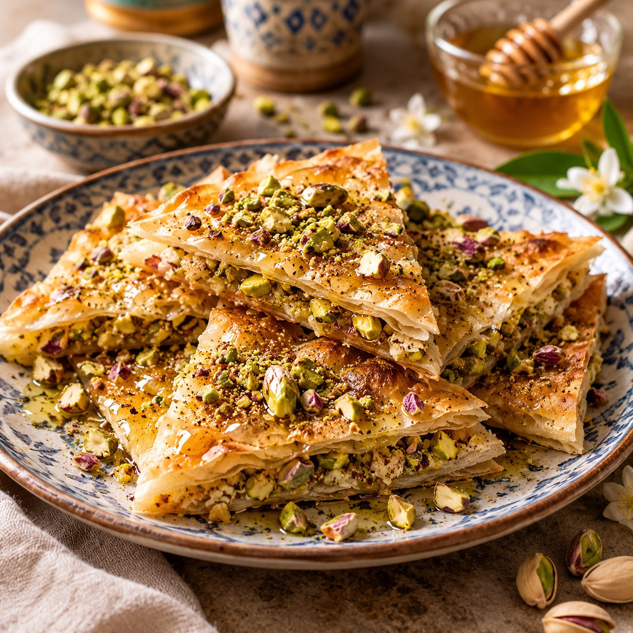 Baklava de pain libanais, pistaches et fleur d'oranger